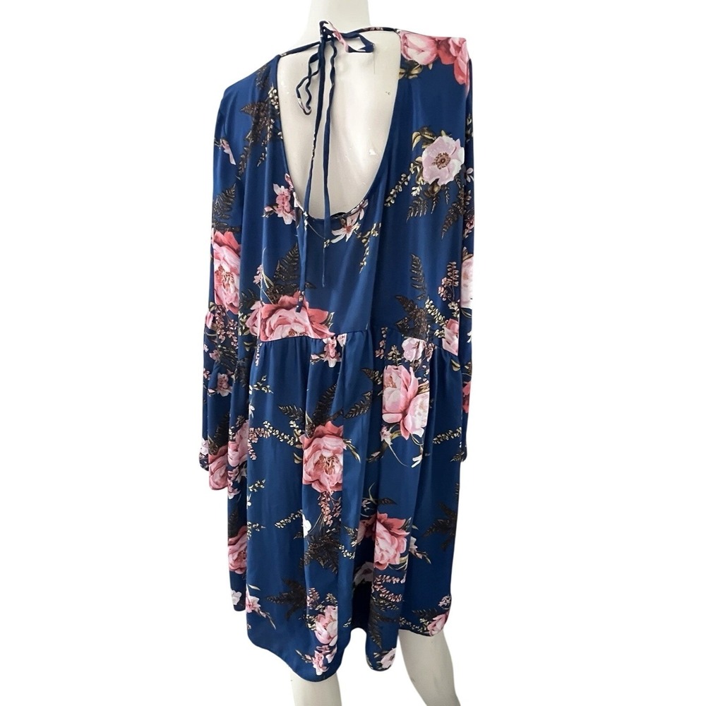 Moa Moa Dress Womens 3X Blue Floral Bell Sleeve Babydoll Boho Cottagecore Spring - Picture 3 of 9